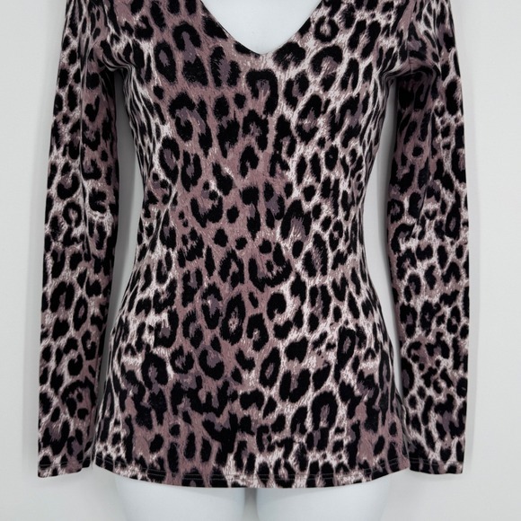 River Island Leopard Print V-Neck Top Size 2 Long Sleeve Animal Print Blouse - Picture 4 of 9
